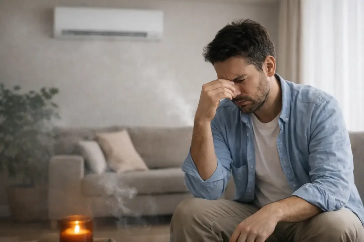 شخص داخل منزل سعودي يشعر بعدم الراحة بسبب جودة الهواء والمكيف