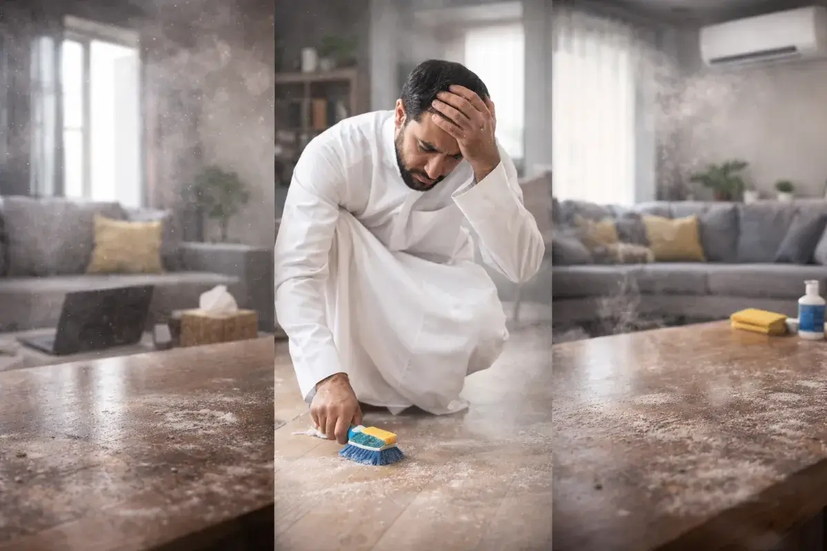 غبار داخل منزل في السعودية يظهر بعد التنظيف مع شعور بالتعب من تكرار التنظيف