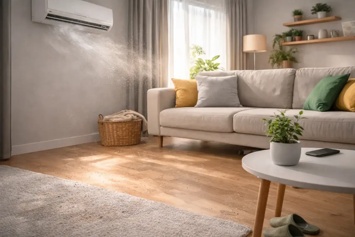 غبار يظهر في شقة صغيرة داخل السعودية بسبب المكيف رغم التنظيف