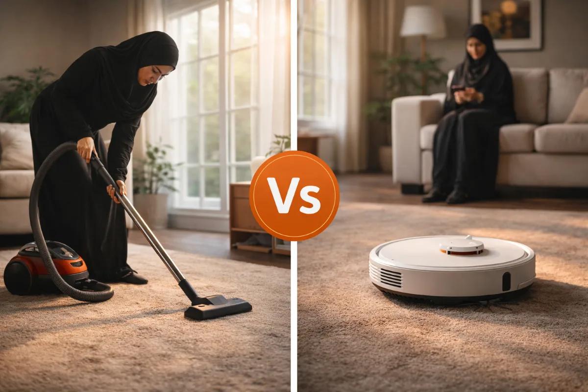 مقارنة بين المكنسة التقليدية والمكنسة الروبوت داخل المنزل