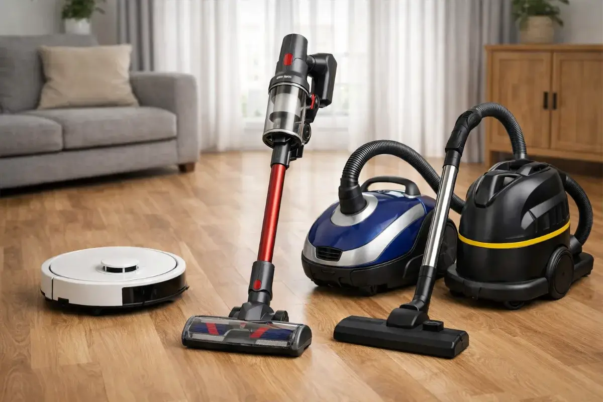 مقارنة بين أنواع المكانس الكهربائية (روبوت ولاسلكية وتقليدية) داخل منزل سعودي