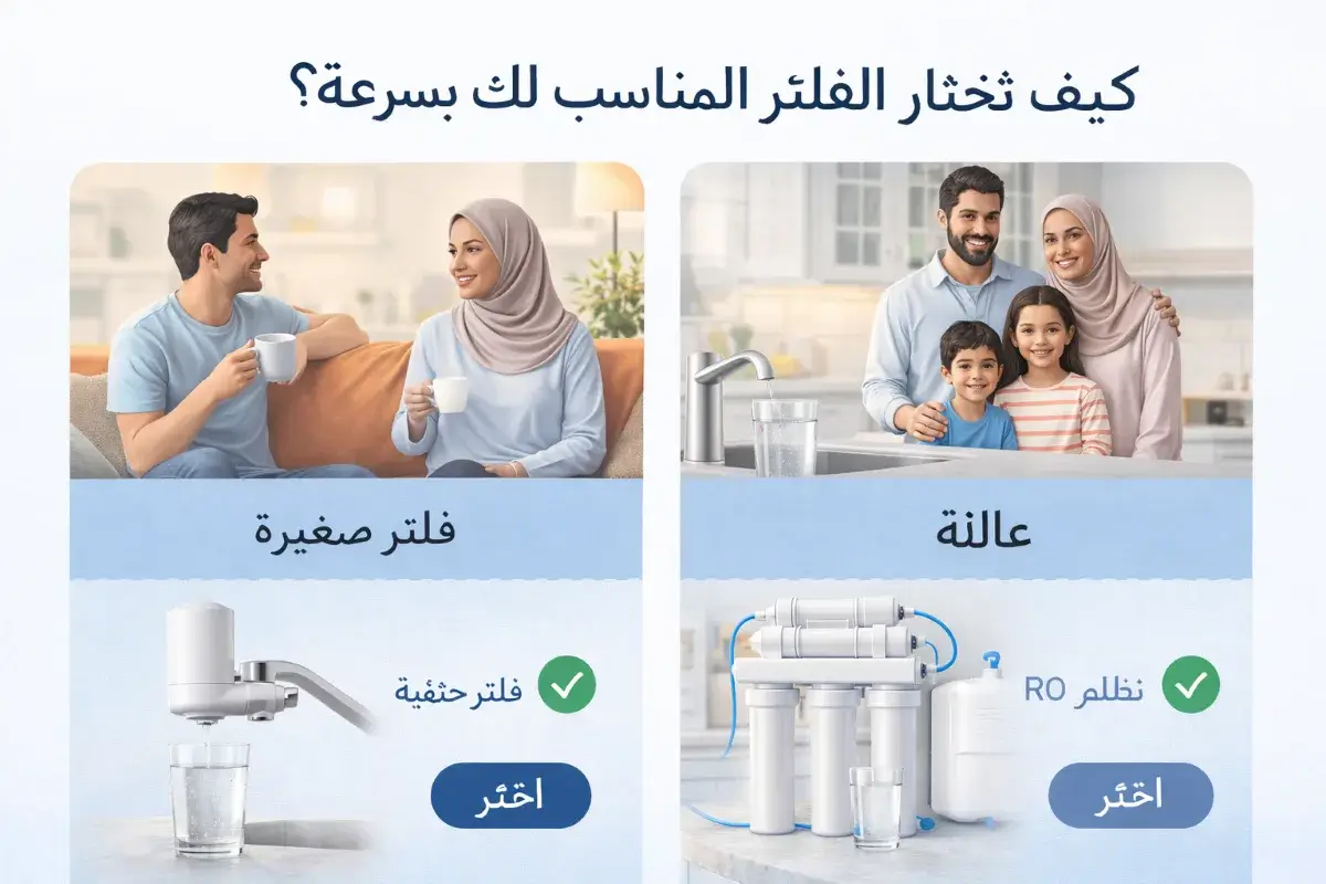 اختيار فلتر الماء حسب نمط الحياة مثل شقة صغيرة أو عائلة