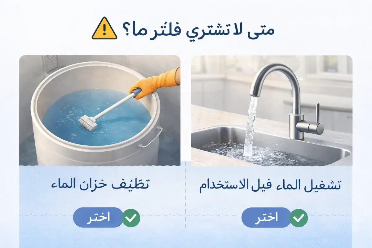 تنظيف خزان الماء أو تشغيل الماء قبل الاستخدام كحل بدون فلتر